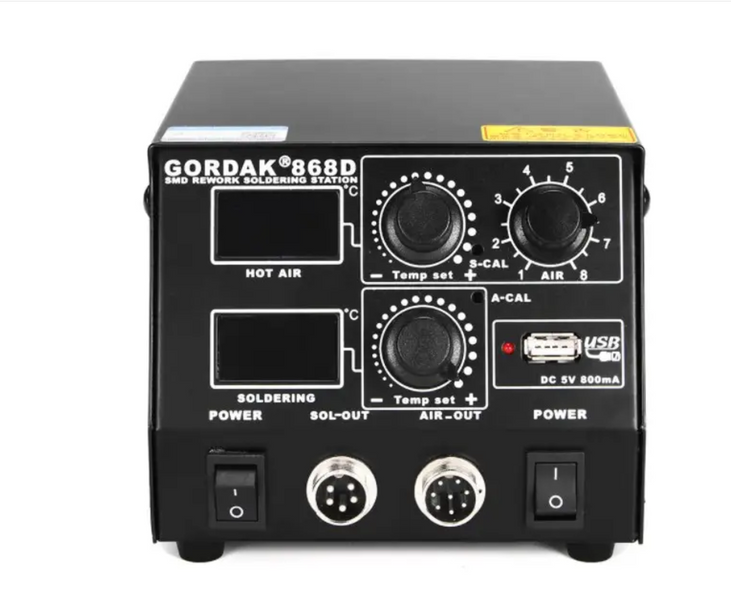 Паяльна станція Gordak 868D 2 в 1 з термофеном і паяльником для ремонту електроніки та SMD-компонентів GORDAK868D фото