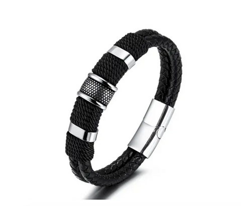 Шкіряний браслет Оптима Black and Silver Шкіряний браслет Оптима  фото