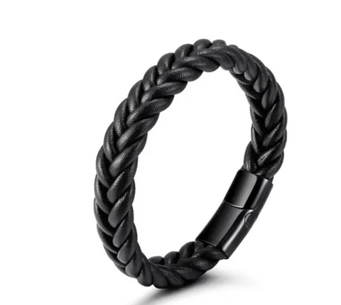 Чоловічий браслет шкіряний Thick Weave  Чорний Чоловічий браслет шкіряний Thick Weave Чорний фото