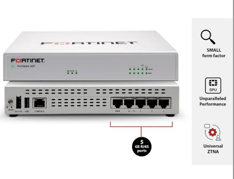 Мережевий захисний шлюз FortiGate 40F (5xGE RJ45, 1 Гбіт/с IPS, 600 Мбіт/с безпека, AI-захист) 372893299402 фото